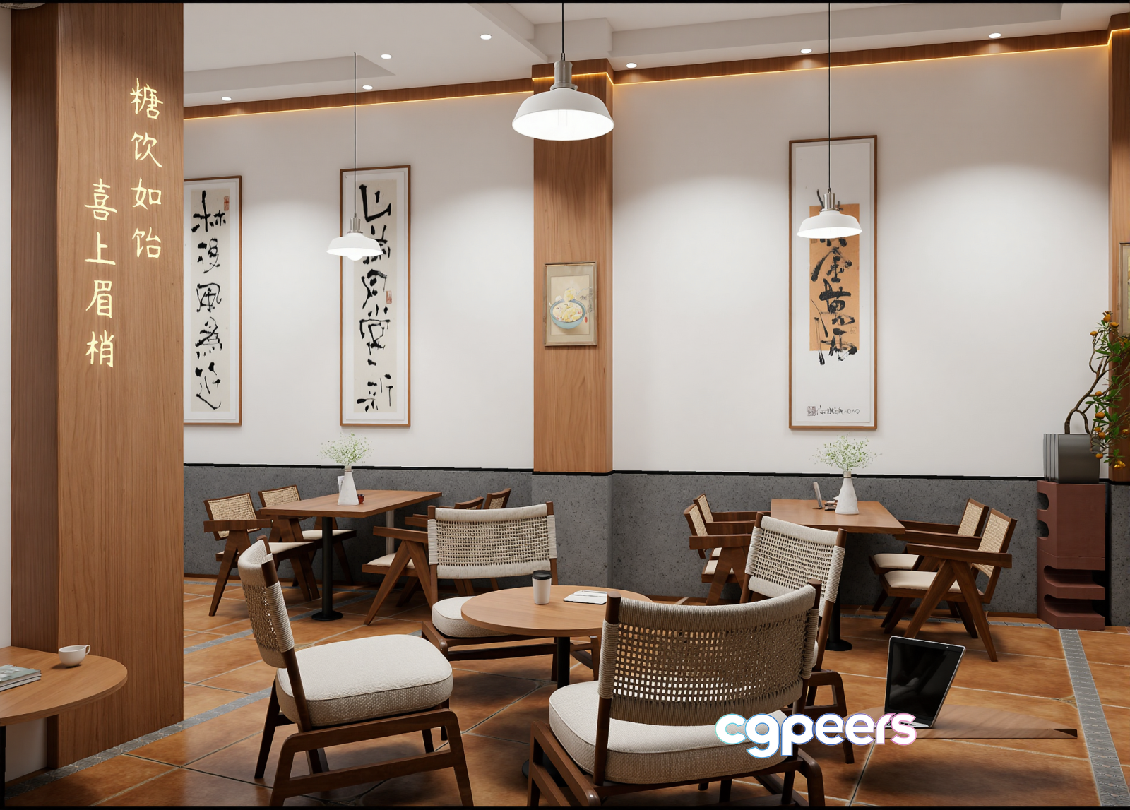 Modern Chinese-Style Dining Room 3D Model - 12567 - VRAY Render
