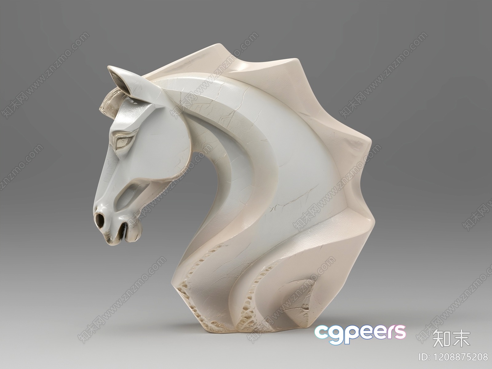 A White Horse Head 3D Model - 14283 - VRAY Render