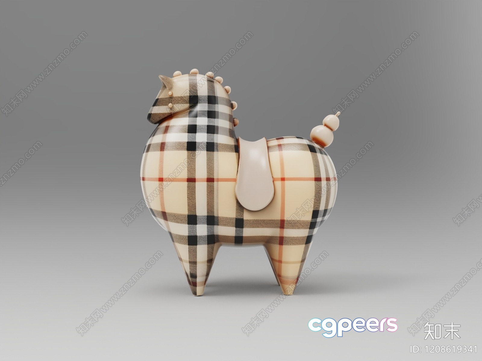 The Image Features A Horse Figurine With A Plaid Pattern 3D Model - 5624 - VRAY Render