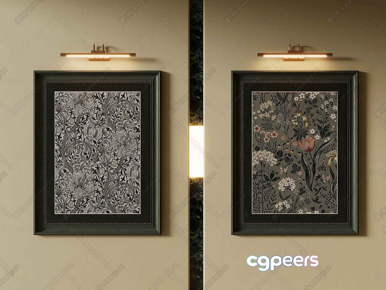 Two Framed Floral Prints 3D Model - 3583 - VRAY Render Two Framed Floral Prints 3D Model - 3583 - VRAY Render