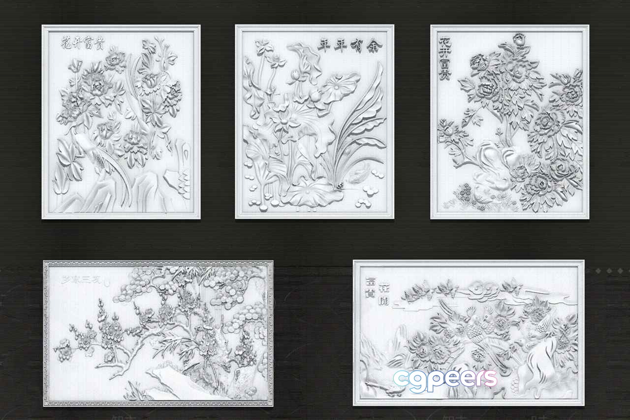 A Collection Of Five 3D Wall Art Pieces 3D Model - 8497 - VRAY Render A Collection Of Five 3D Wall Art Pieces 3D Model - 8497 - VRAY Render