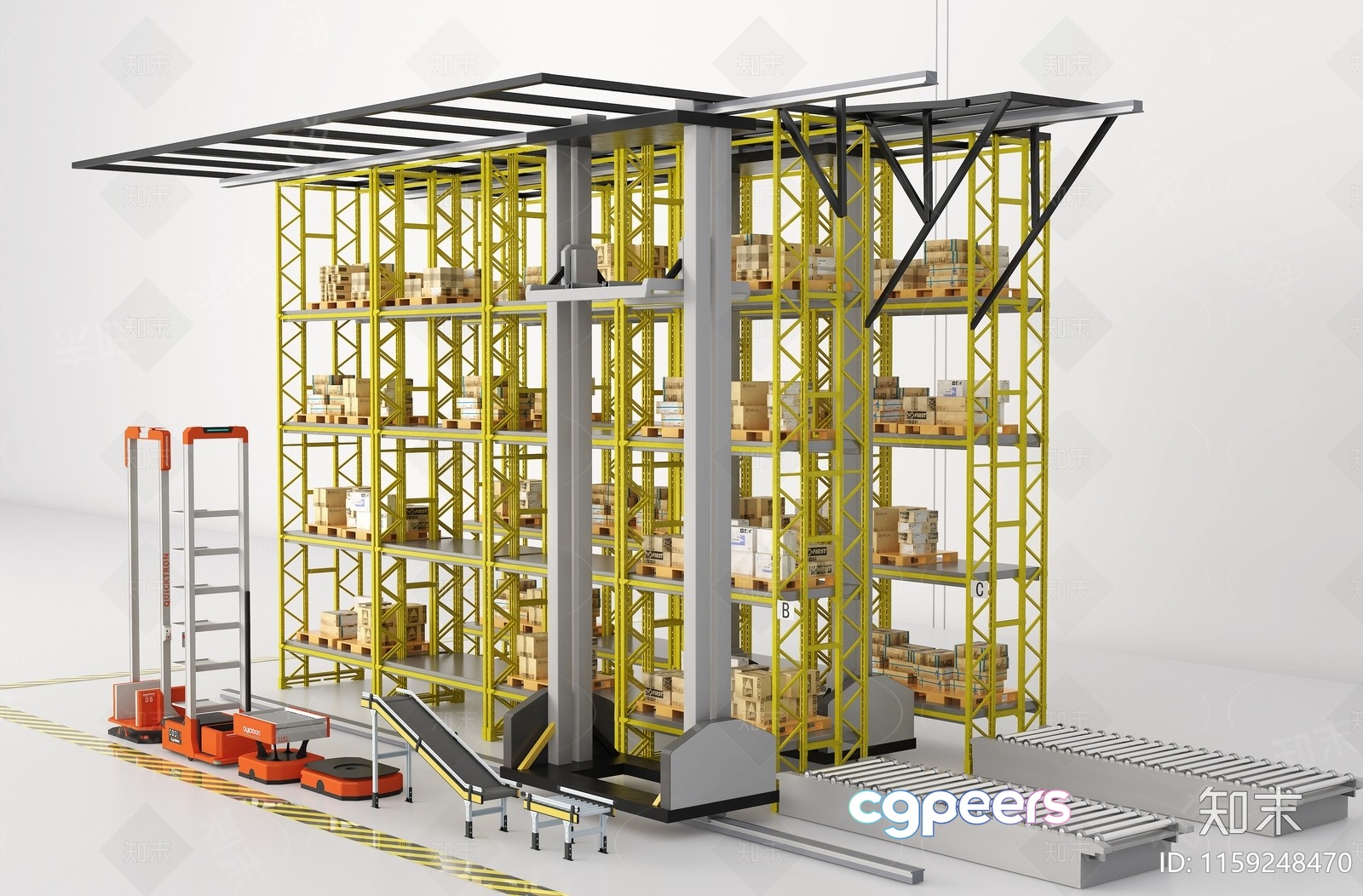 A Warehouse With Shelving And Conveyor Belts 3D Model - 11200 - VRAY Render