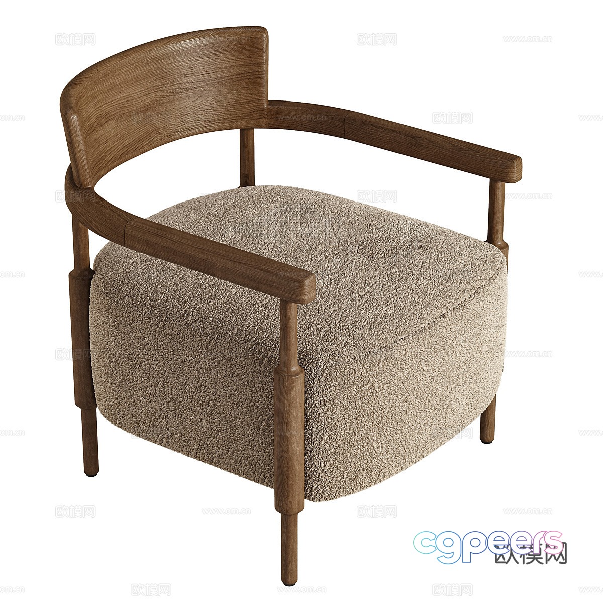 Wooden Chair With A Beige Cushion 3D Model - 18597 - VRAY Render