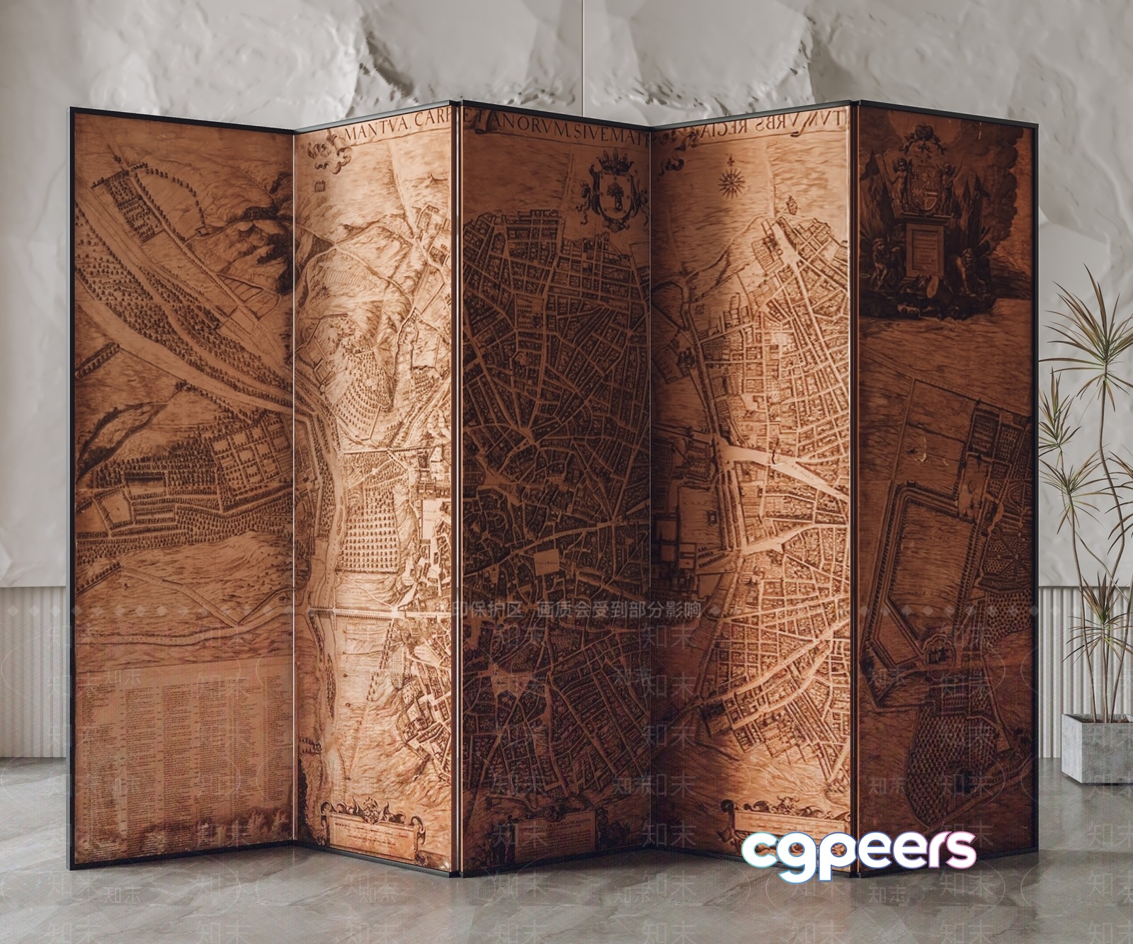 A Wooden Screen With A Map Design 3D Model - 3219 - VRAY Render