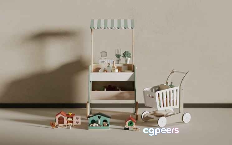 Wooden Toy Cart 3D Model - 15301 - CORONA Render