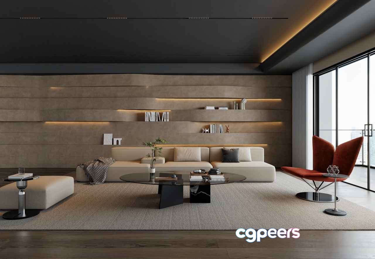 Modern Living Room 3D Model - 155 - VRAY Render