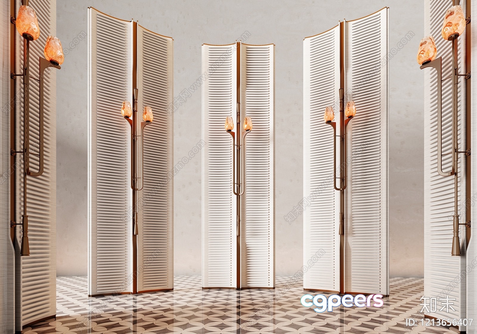 The Image Features A Room With Four Tall White Louvered Screens 3D Model - 5531 - VRAY Render