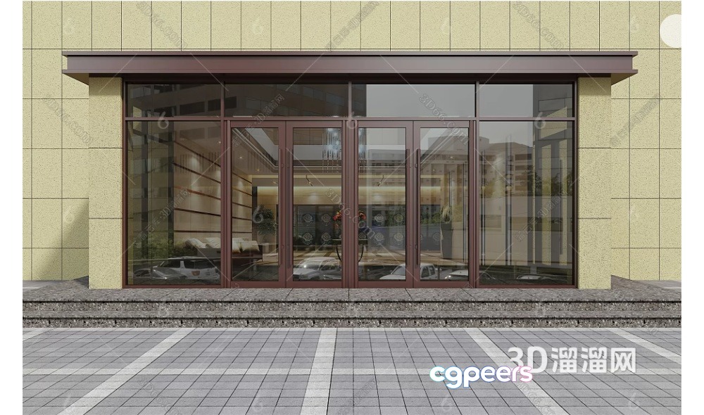 Modern Storefront With Glass Doors 3D Model - 16313 - VRAY Render Modern Storefront With Glass Doors 3D Model - 16313 - VRAY Render