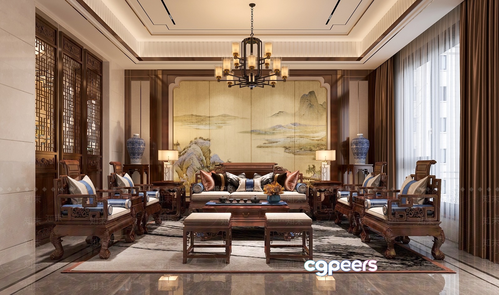 Traditional Chinese Living Room 3D Model - 17129 - VRAY Render Traditional Chinese Living Room 3D Model - 17129 - VRAY Render