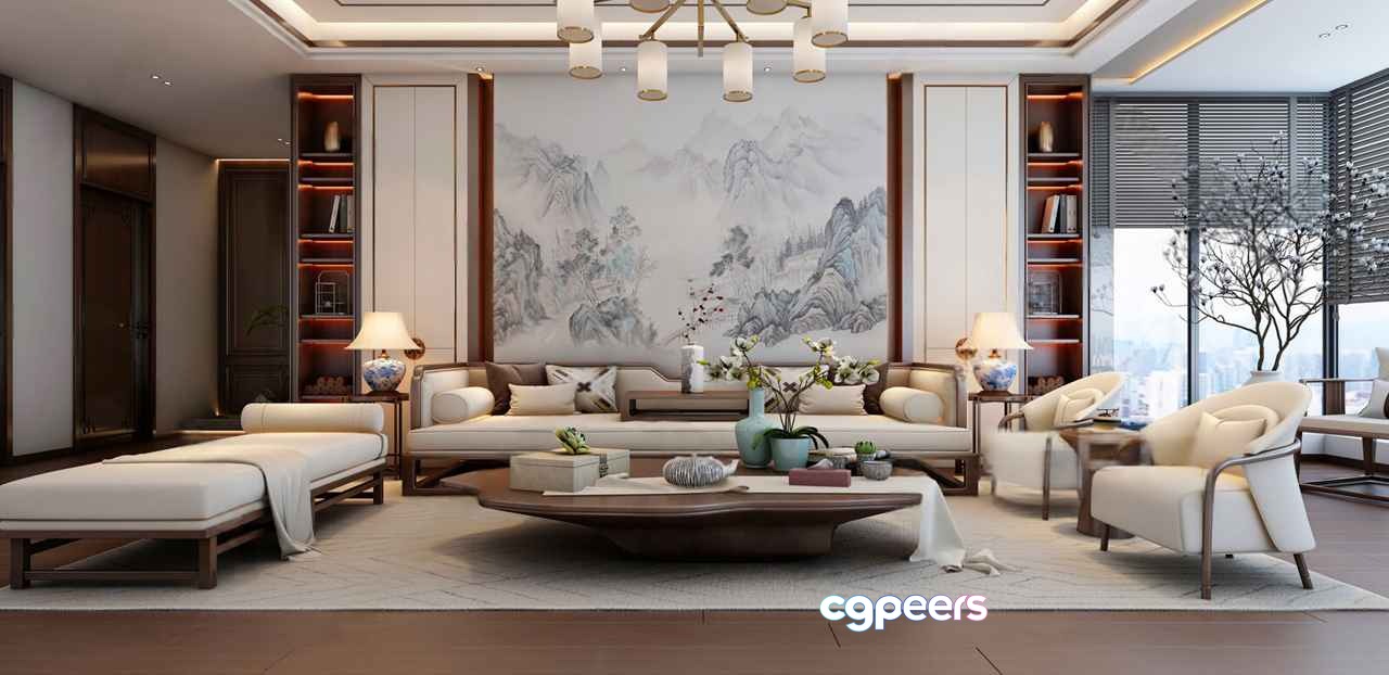 Modern Living Room 3D Model - 7056 - VRAY Render