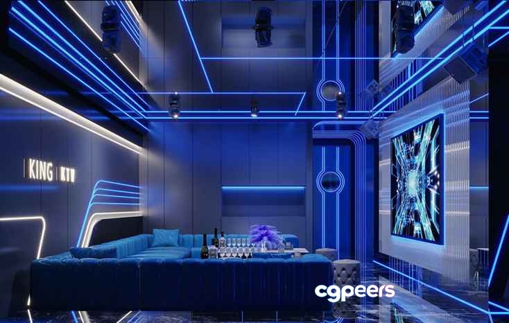 Modern Blue Entertainment Room 3D Model - 11308 - CORONA Render