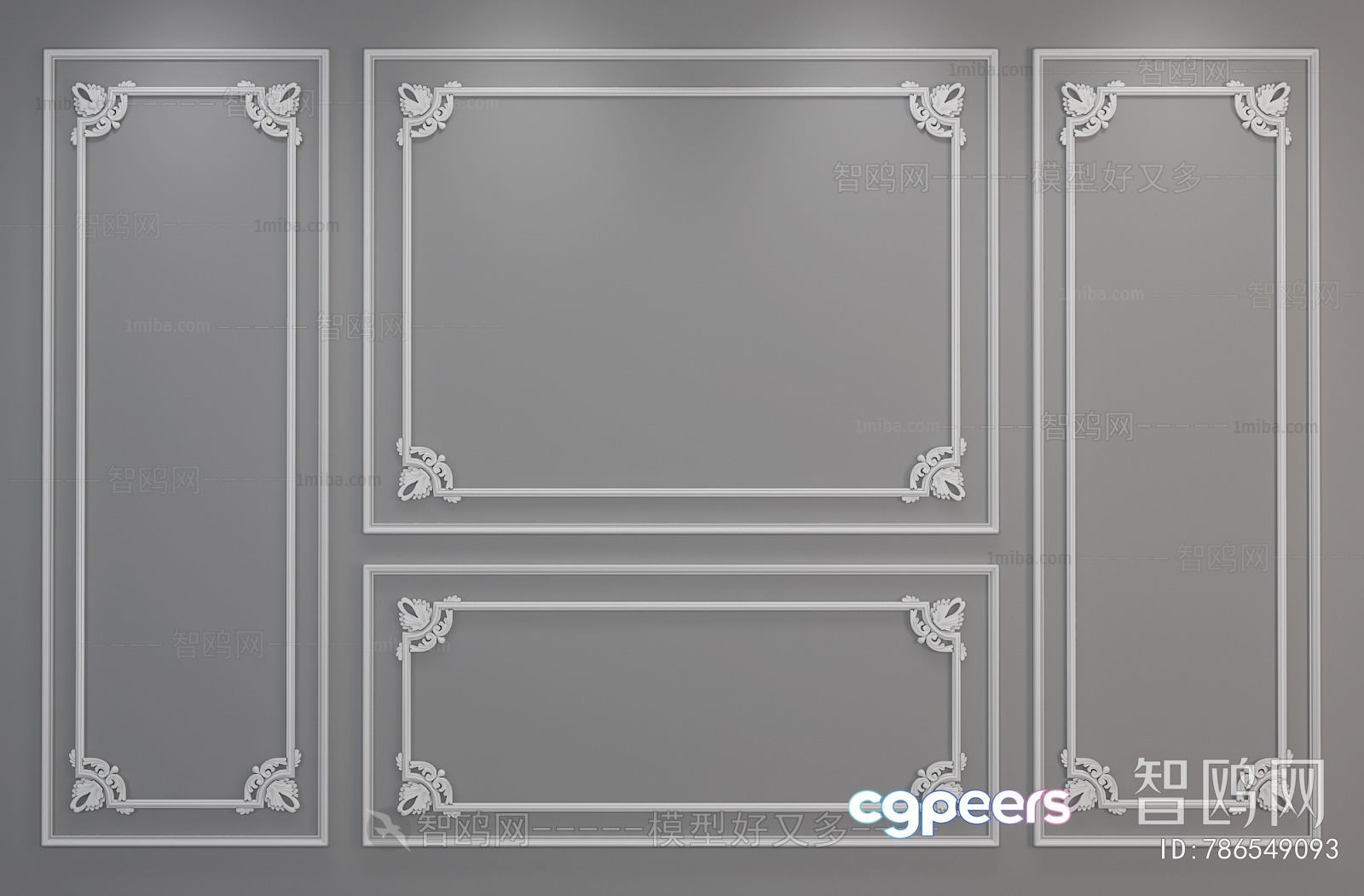 A Set Of Decorative Frames With A Gray Background And White Designs 3D Model - 16576 - VRAY Render