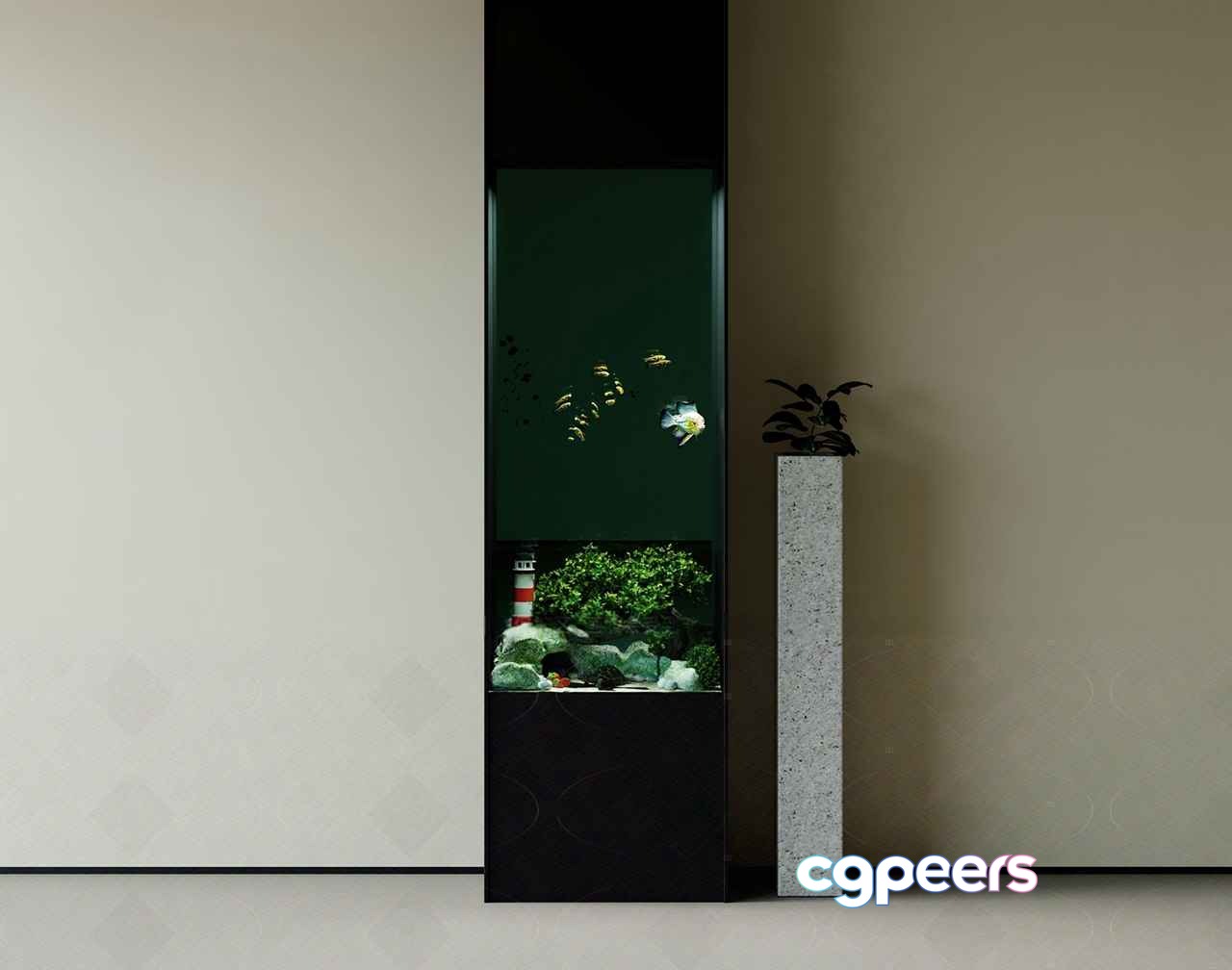 Modern Aquarium Display 3D Model - 3624 - CORONA Render