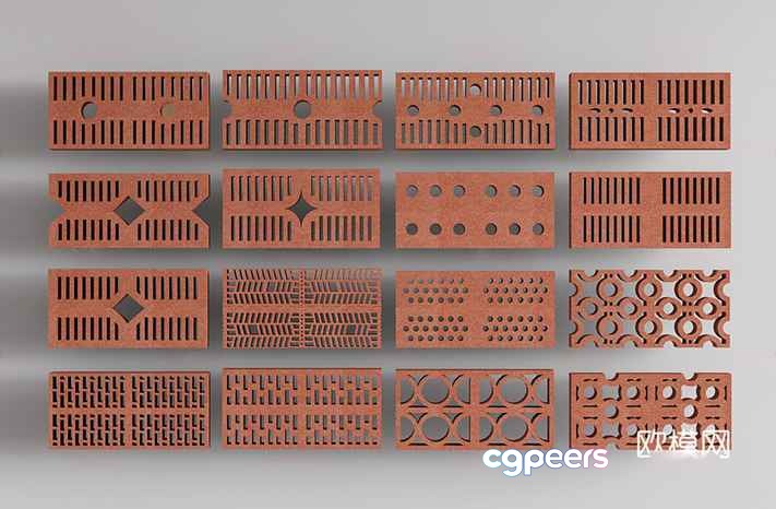 A Collection Of 16 Rectangular Clay Bricks With Various Patterns Arranged In Four 3D Model - 12181 - VRAY Render A Collection Of 16 Rectangular Clay Bricks With Various Patterns Arranged In Four 3D Model - 12181 - VRAY Render