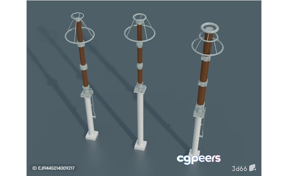 A 3D Rendering Of Three Poles With Rings And Wires 3D Model - 1766 - VRAY Render