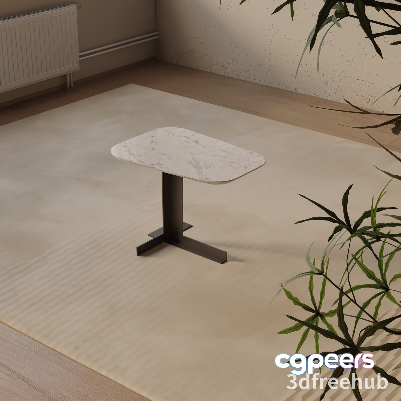 A Small White Table With A Marble Top And Black Base 3D Model - 23589 - VRAY Render A Small White Table With A Marble Top And Black Base 3D Model - 23589 - VRAY Render