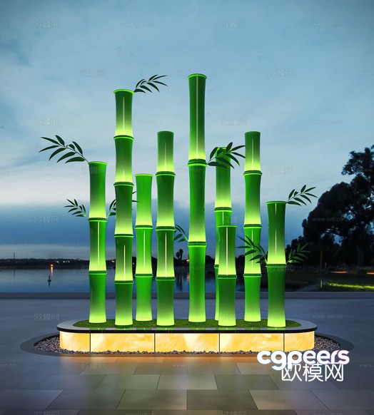 Green Bamboo Sculpture 3D Model - 17018 - CORONA Render