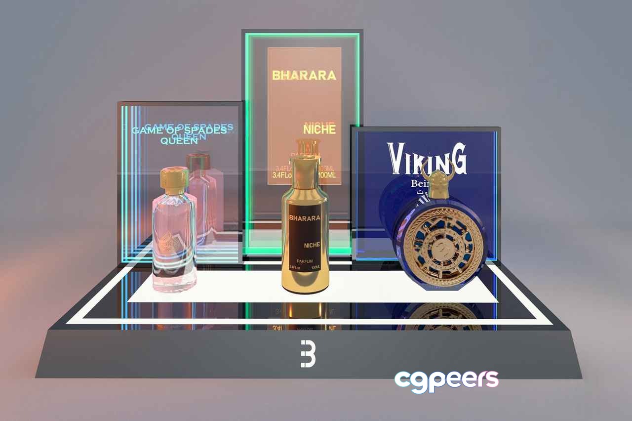 The Main Subject Is A Perfume Display Characterized By Its Luxurious And High-End 3D Model - 1464 - VRAY Render The Main Subject Is A Perfume Display Characterized By Its Luxurious And High-End 3D Model - 1464 - VRAY Render