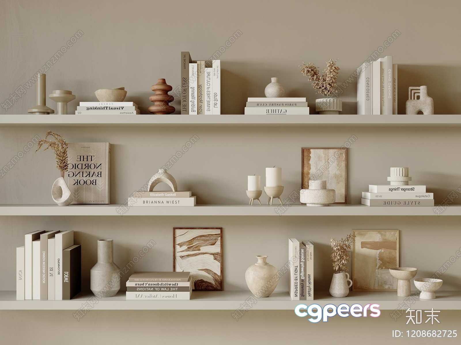 Neutral-Toned Bookshelf 3D Model - 7412 - CORONA Render Neutral-Toned Bookshelf 3D Model - 7412 - CORONA Render