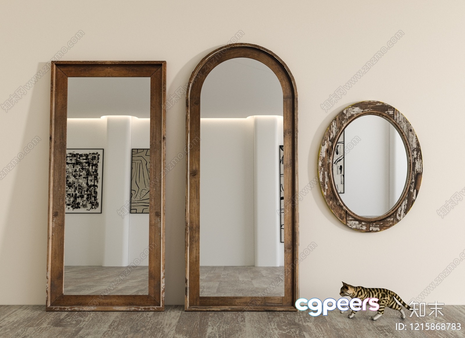 Rustic Wooden Mirrors 3D Model - 13873 - VRAY Render