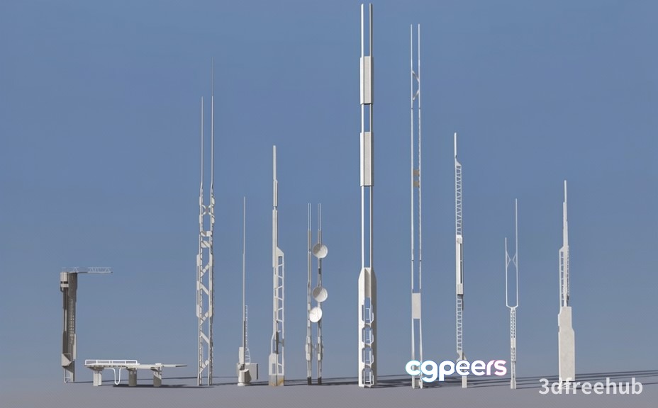 A Collection Of White Structures 3D Model - 23518 - VRAY Render