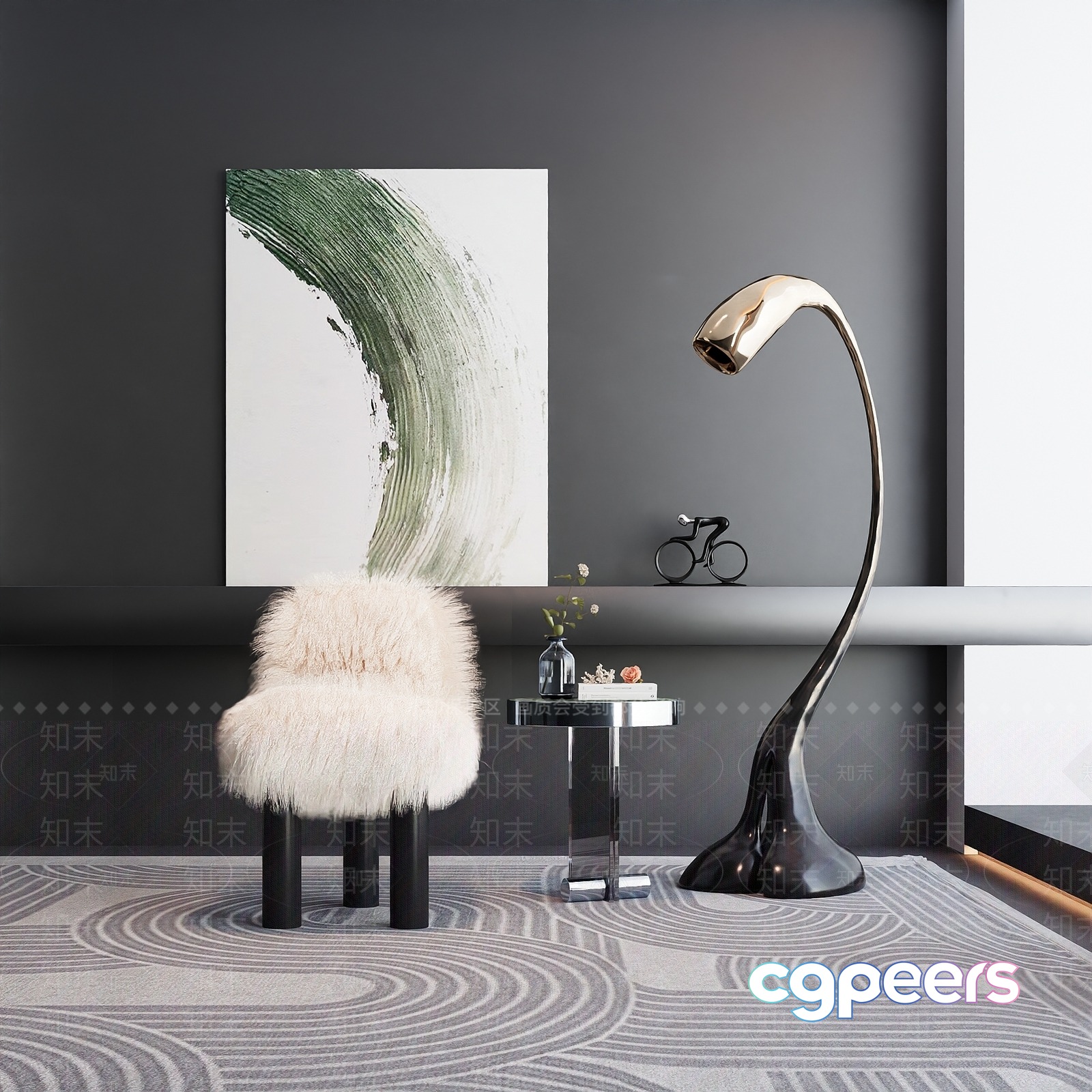 Modern Grey Living Room 3D Model - 11865 - VRAY Render