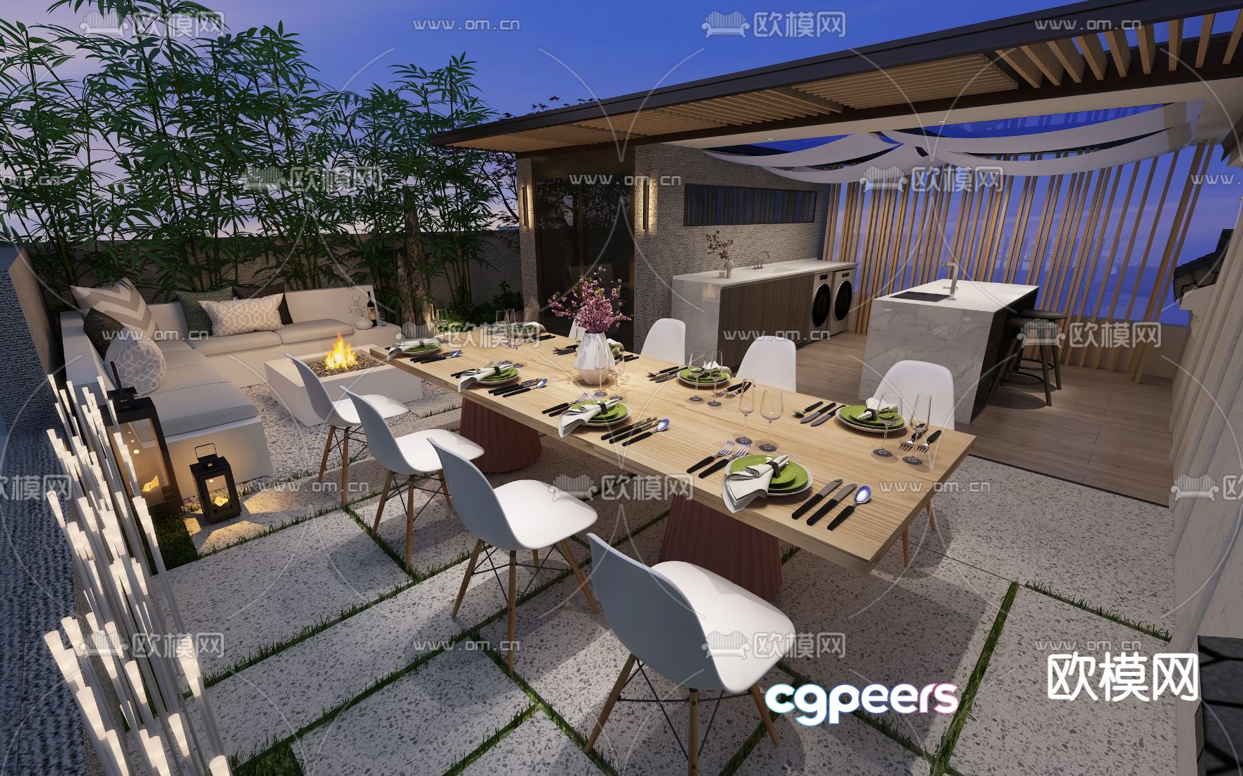 Modern Outdoor Dining Area 3D Model - 10822 - VRAY Render Modern Outdoor Dining Area 3D Model - 10822 - VRAY Render