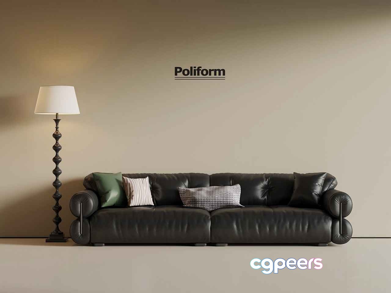 A Black Leather Sofa 3D Model - 10490 - VRAY Render