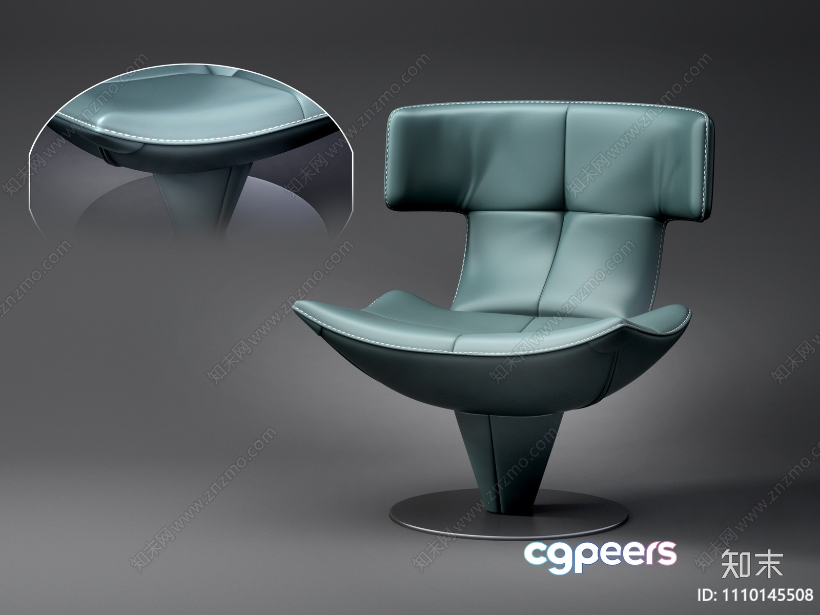 Modern Dark Green Leather Chair 3D Model - 14424 - VRAY Render