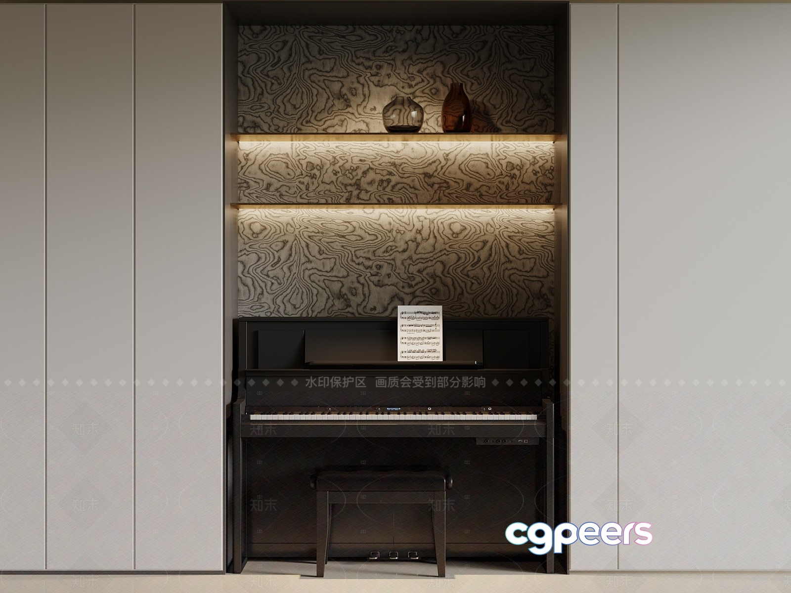A Modern Piano Setup 3D Model - 3550 - VRAY Render A Modern Piano Setup 3D Model - 3550 - VRAY Render