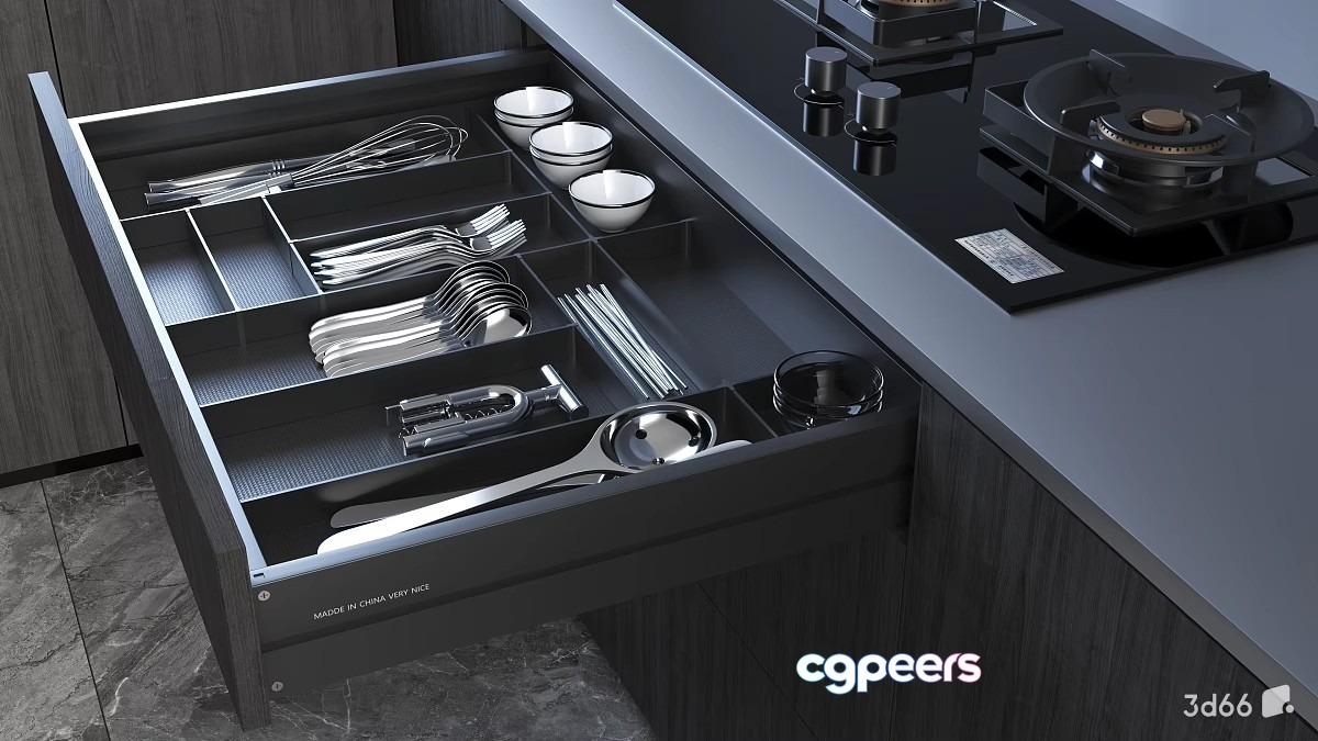 A Kitchen Drawer 3D Model - 22321 - VRAY Render