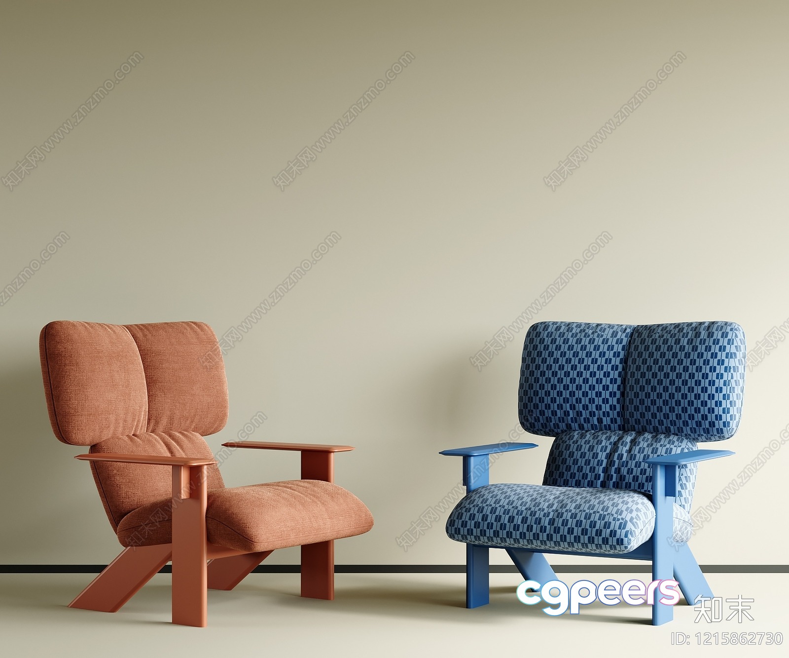 Blue And Orange Chairs 3D Model - 13134 - VRAY Render