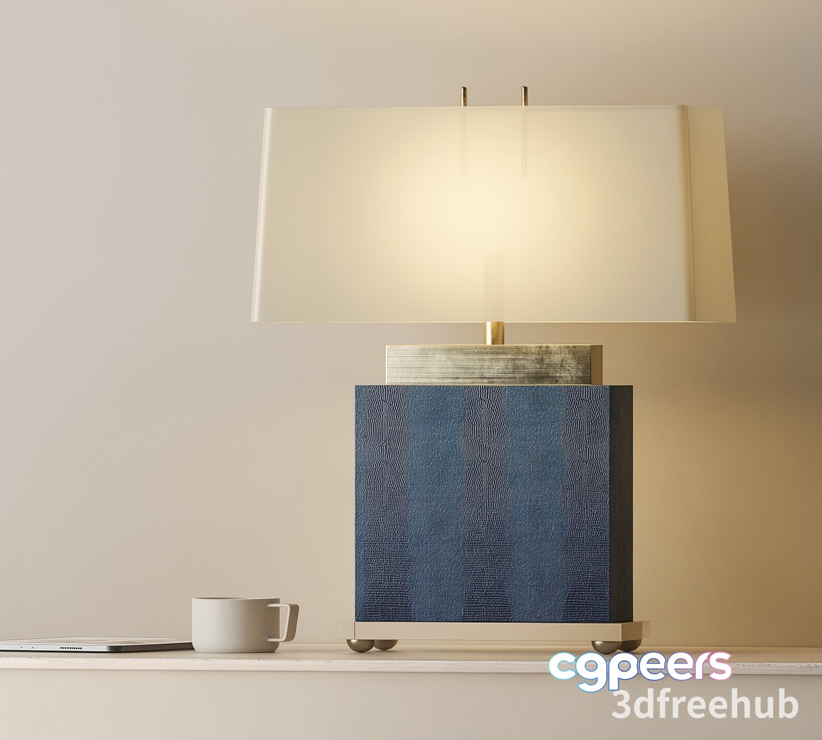A Table Lamp With A White Shade And A Blue Base 3D Model - 22692 - VRAY Render A Table Lamp With A White Shade And A Blue Base 3D Model - 22692 - VRAY Render