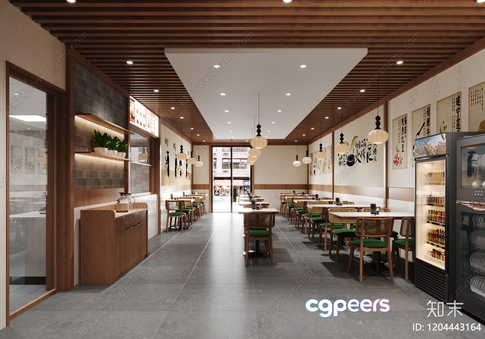 A Modern Restaurant With Wooden Tables And Chairs 3D Model - 10211 - CORONA Render