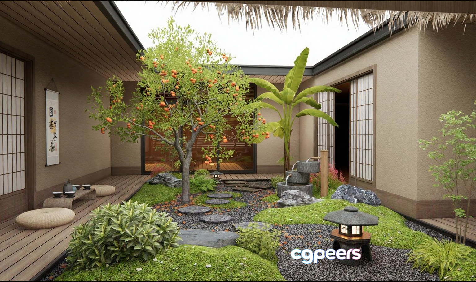 Japanese Courtyard Garden 3D Model - 16885 - VRAY Render