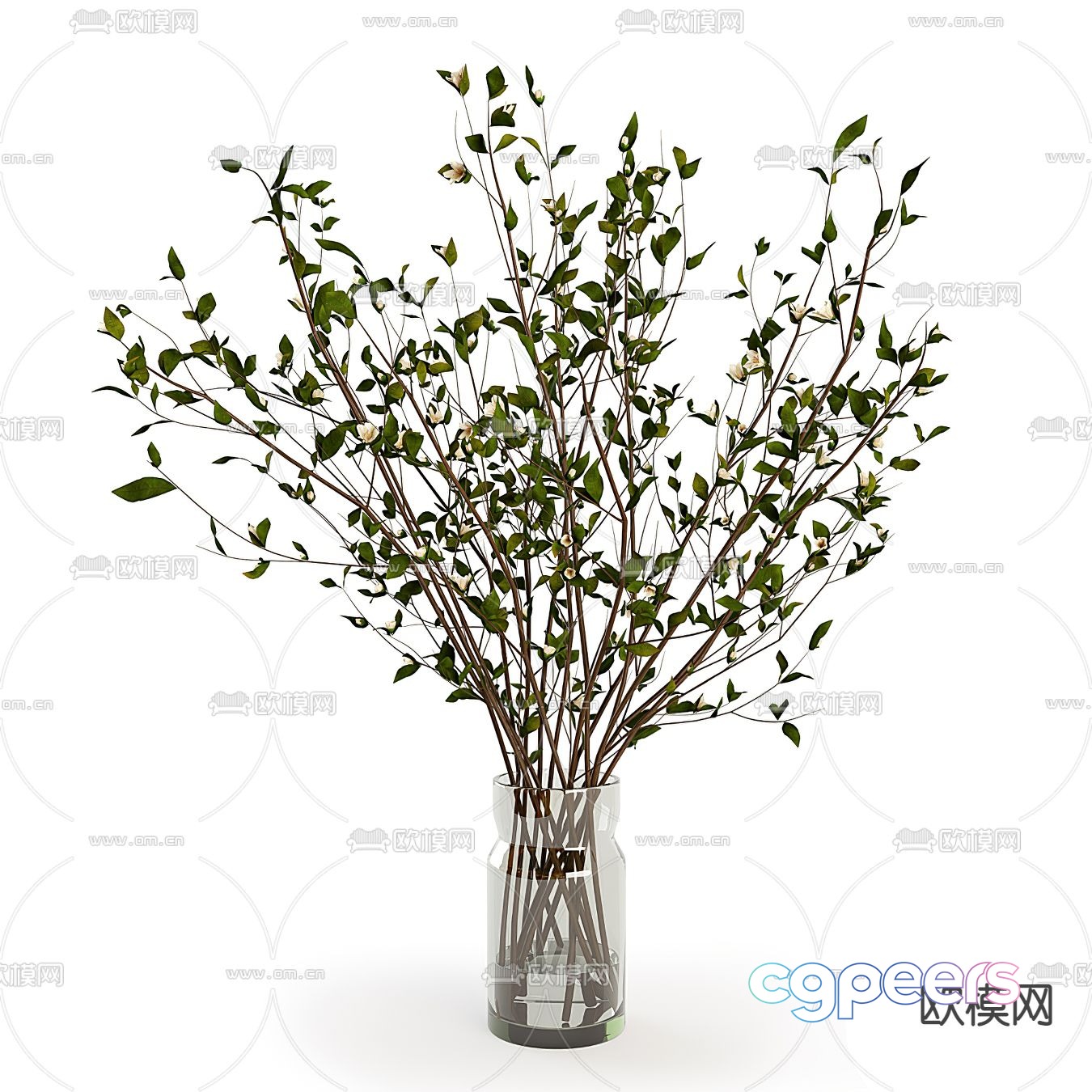 A Vase With Green Stems And Leaves 3D Model - 9445 - VRAY Render