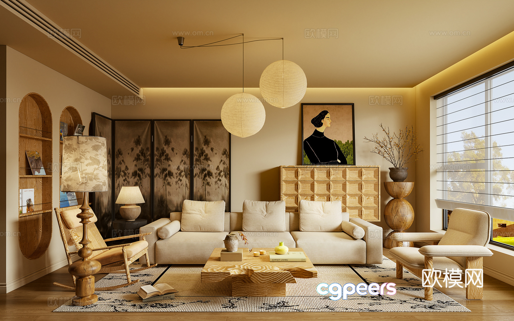 Modern Japanese Living Room 3D Model - 5729 - VRAY Render Modern Japanese Living Room 3D Model - 5729 - VRAY Render