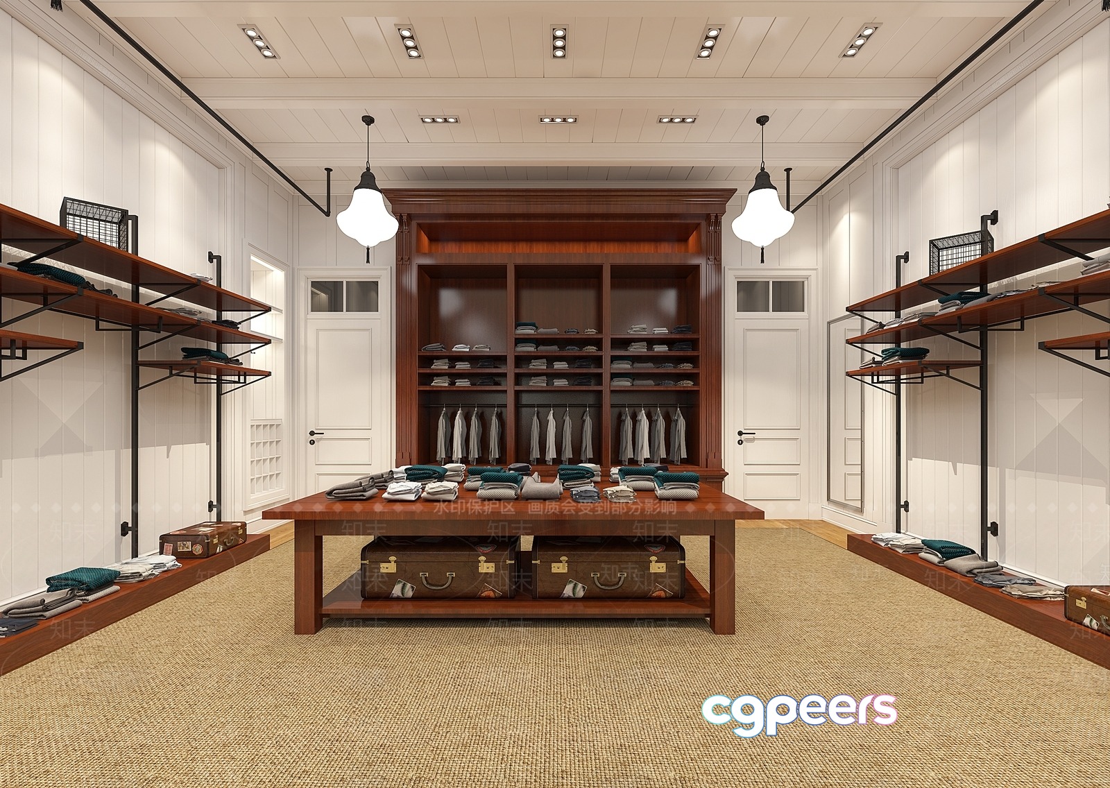 A Large Open Room With A Table And Shelves 3D Model - 2803 - VRAY Render A Large Open Room With A Table And Shelves 3D Model - 2803 - VRAY Render