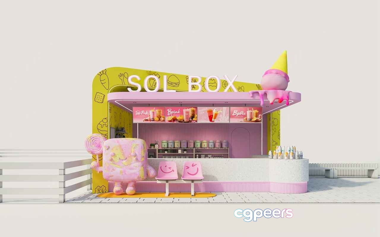 A Pink And White Ice Cream Stand 3D Model - 17505 - CORONA Render A Pink And White Ice Cream Stand 3D Model - 17505 - CORONA Render