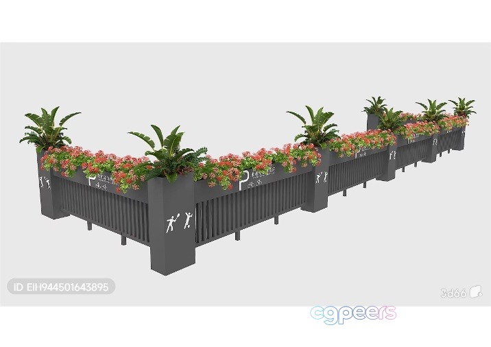 Black Planter Boxes With Pink Flowers 3D Model - 12634 - VRAY Render