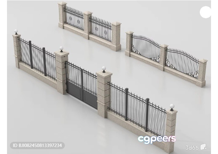 Fence With Stone Pillars 3D Model - 3311 - VRAY Render Fence With Stone Pillars 3D Model - 3311 - VRAY Render