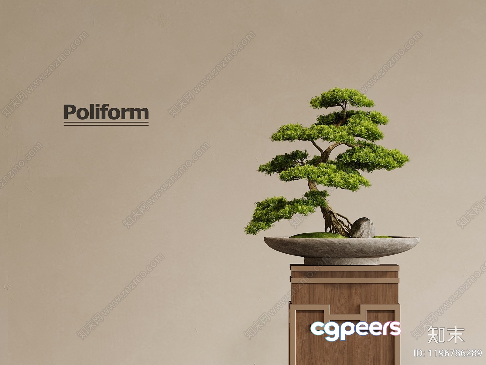 A Bonsai Tree In A Stone Pot 3D Model - 5073 - VRAY Render