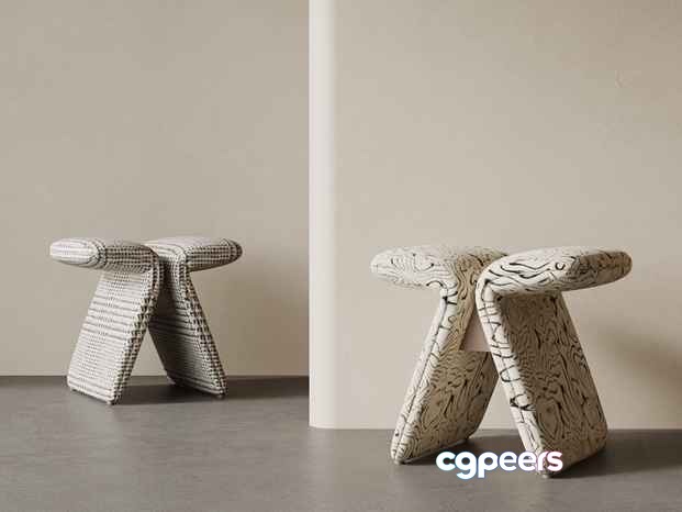 Two White Stools 3D Model - 374 - VRAY Render