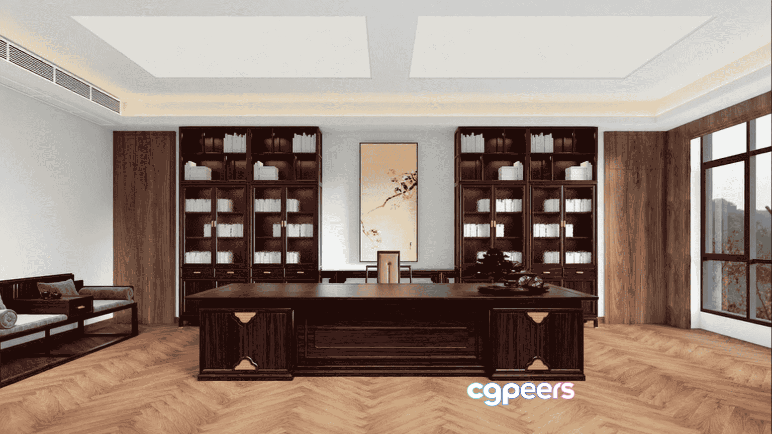 Large Wooden Desk 3D Model - 10303 - VRAY Render