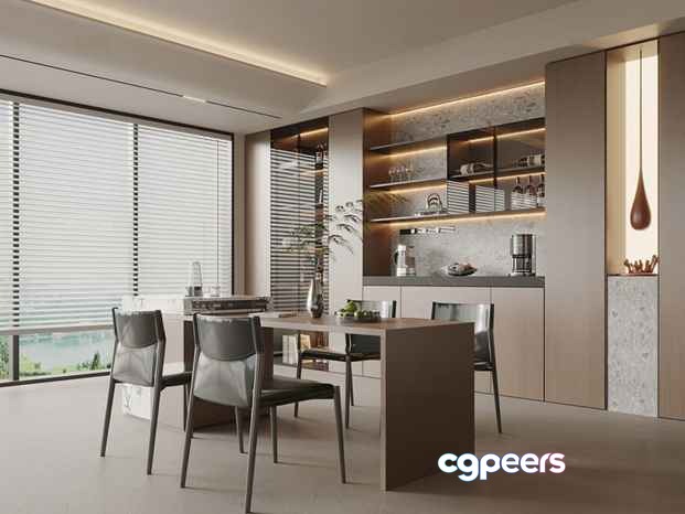 Modern Dining Room 3D Model - 5079 - VRAY Render Modern Dining Room 3D Model - 5079 - VRAY Render