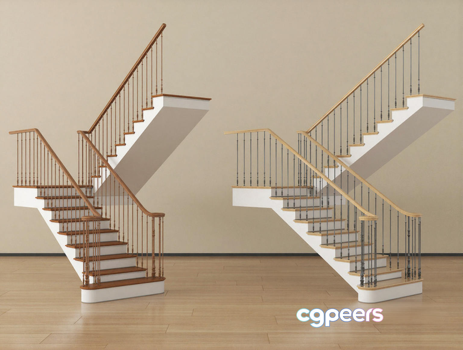 Two Staircases 3D Model - 23399 - VRAY Render Two Staircases 3D Model - 23399 - VRAY Render