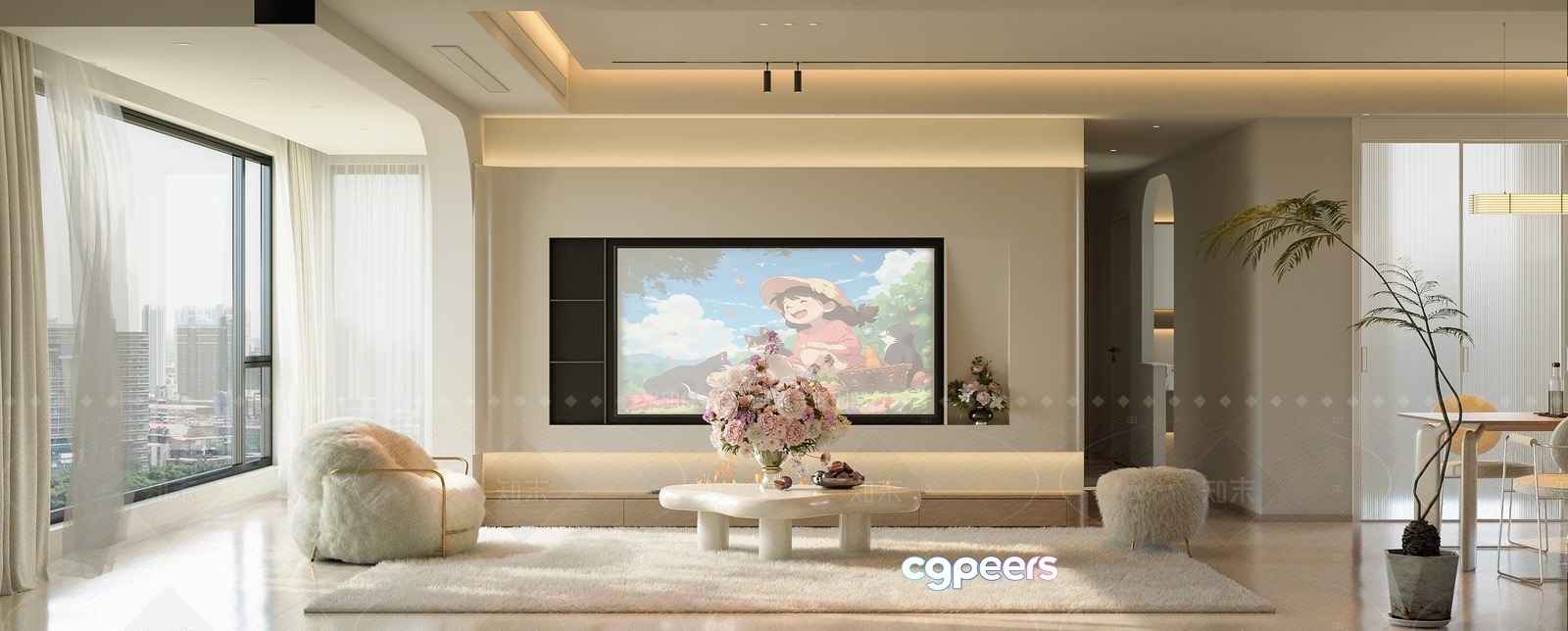 Cozy Modern Living Room 3D Model - 13046 - VRAY Render