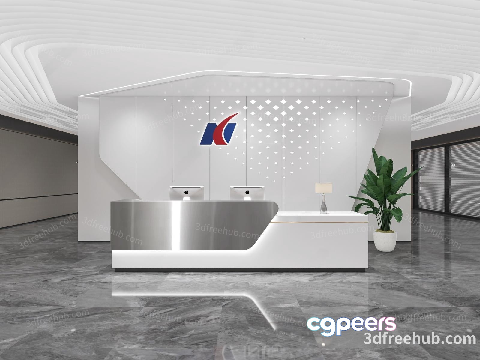 Modern Office Reception Desk 3D Model - 20571 - VRAY Render