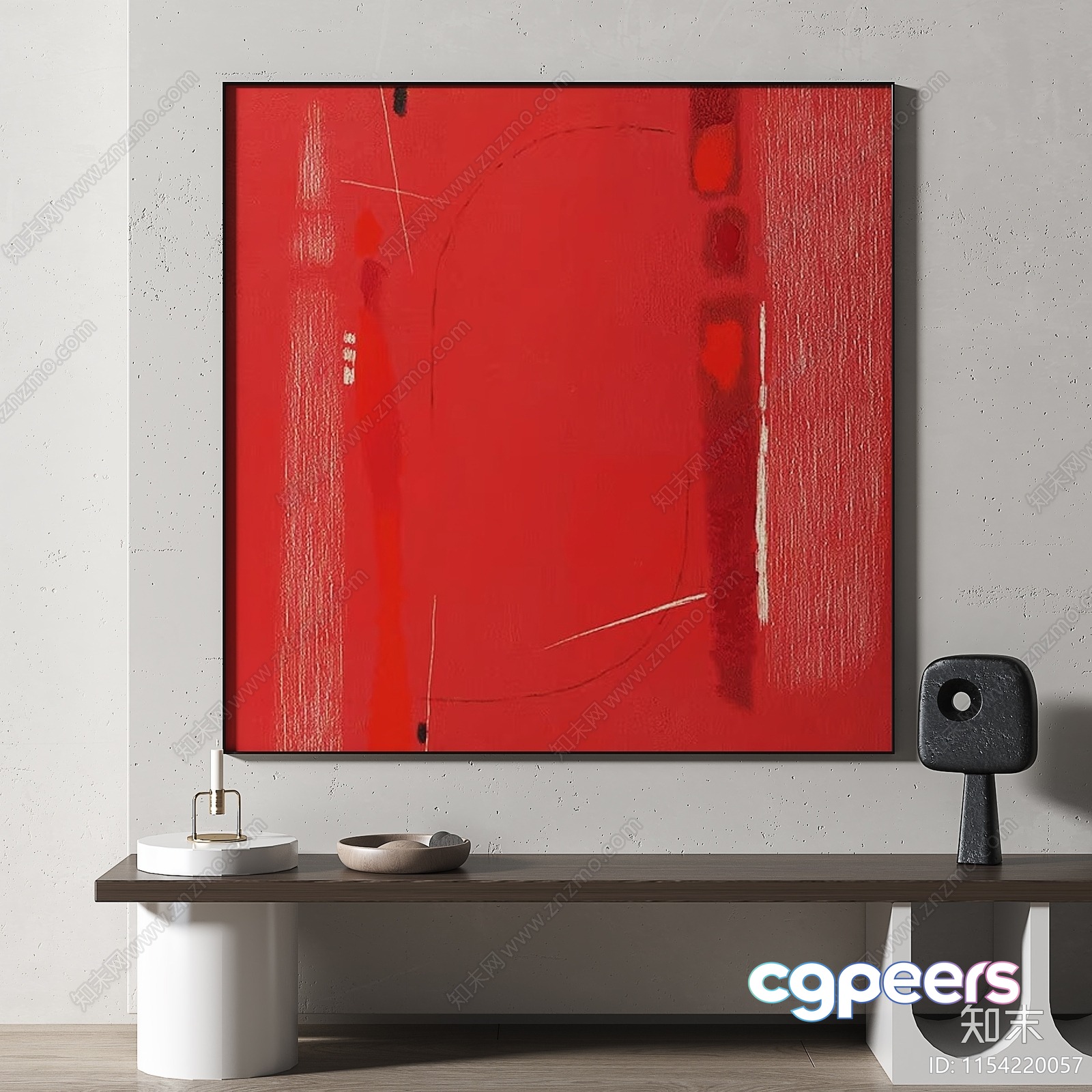 Modern Red Artwork 3D Model - 9202 - VRAY Render