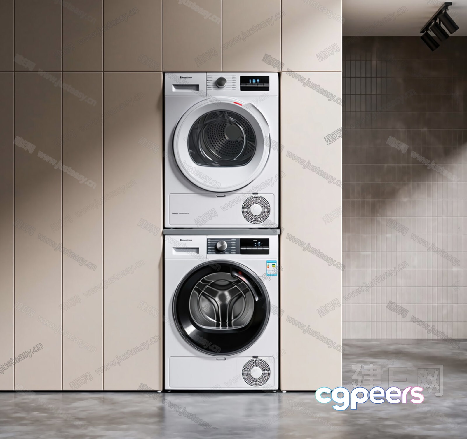 Modern Stackable Washer And Dryer 3D Model - 3758 - VRAY Render Modern Stackable Washer And Dryer 3D Model - 3758 - VRAY Render